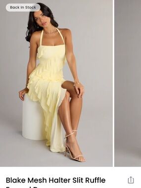 Windsor Pale Yellow Halter Ruffle Maxi Dress